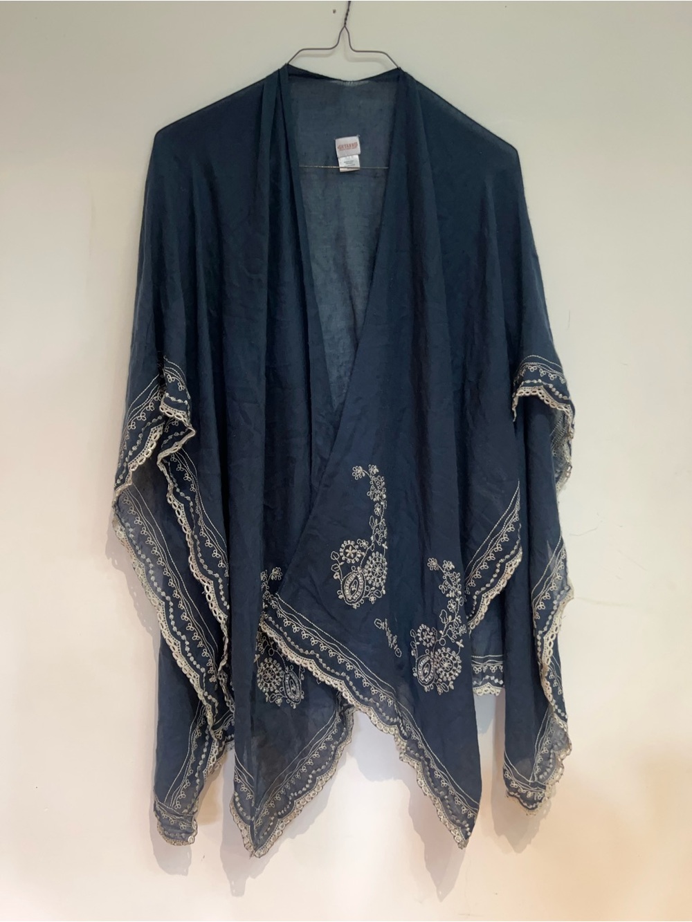 SHYANNE KIMONO BLUE SHAWL OPEN FRONT EMBROIDERED